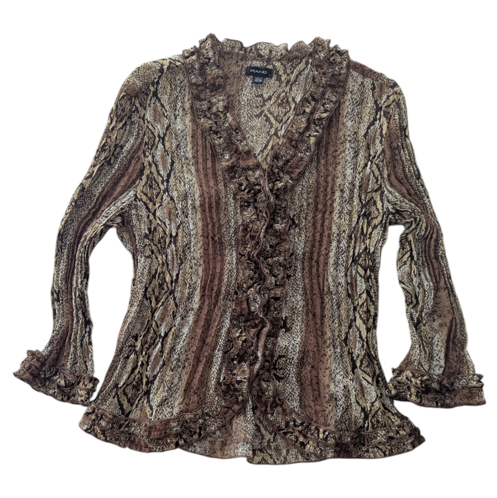 Elegant Snake Print Ruffle Blouse